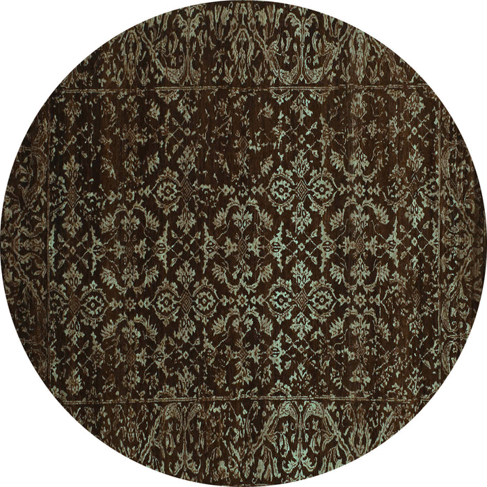 Round Machine Washable Persian Turquoise Traditional Area Rugs, wshtr2027turq
