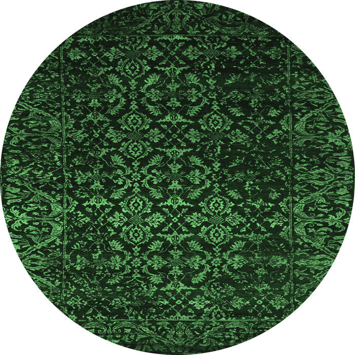 Round Persian Emerald Green Traditional Rug, tr2027emgrn