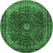 Round Machine Washable Medallion Emerald Green Traditional Area Rugs, wshtr2028emgrn