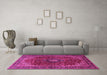 Machine Washable Medallion Pink Traditional Rug in a Living Room, wshtr2028pnk