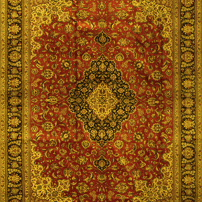 Machine Washable Medallion Yellow Traditional Rug, wshtr2028yw