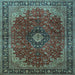 Square Machine Washable Medallion Light Blue Traditional Rug, wshtr2028lblu