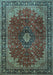 Machine Washable Medallion Light Blue Traditional Rug, wshtr2028lblu