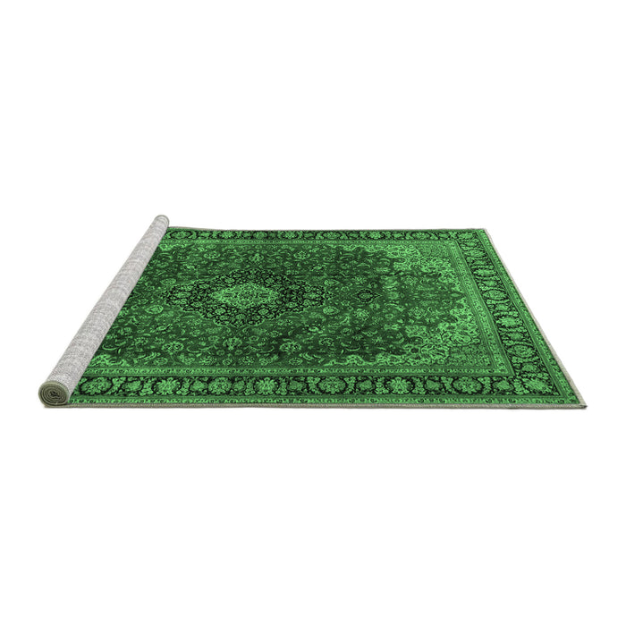 Sideview of Machine Washable Medallion Emerald Green Traditional Area Rugs, wshtr2028emgrn