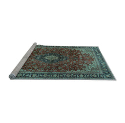 Sideview of Machine Washable Medallion Light Blue Traditional Rug, wshtr2028lblu