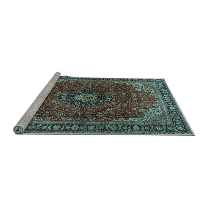 Sideview of Machine Washable Medallion Light Blue Traditional Rug, wshtr2028lblu