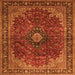 Round Machine Washable Medallion Orange Traditional Area Rugs, wshtr2028org