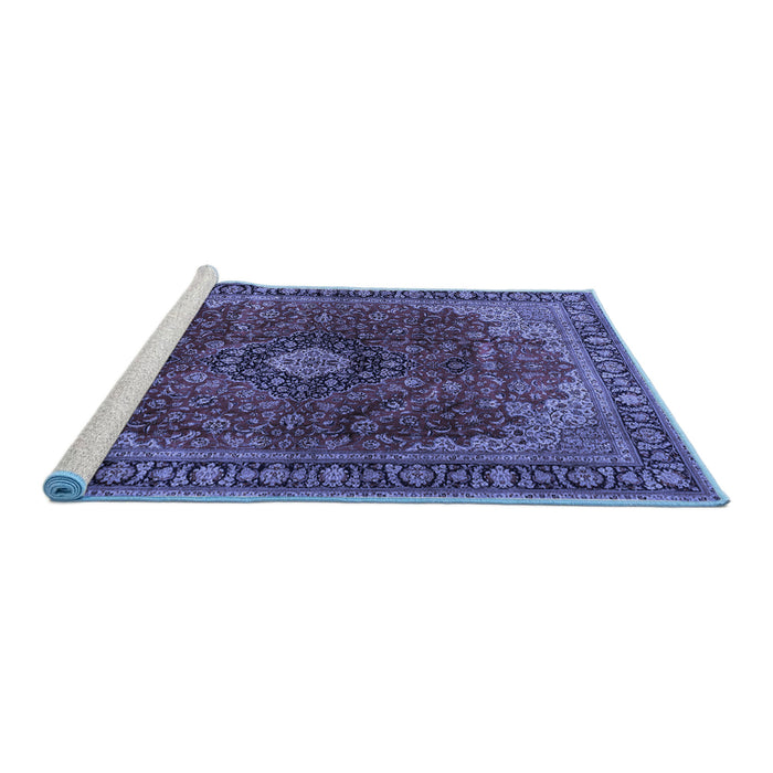 Sideview of Machine Washable Medallion Blue Traditional Rug, wshtr2028blu
