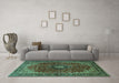 Machine Washable Medallion Turquoise Traditional Area Rugs in a Living Room,, wshtr2028turq