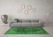 Machine Washable Medallion Emerald Green Traditional Area Rugs in a Living Room,, wshtr2028emgrn