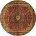 Round Machine Washable Medallion Brown Traditional Rug, wshtr2028brn