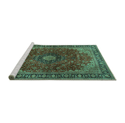 Sideview of Machine Washable Medallion Turquoise Traditional Area Rugs, wshtr2028turq