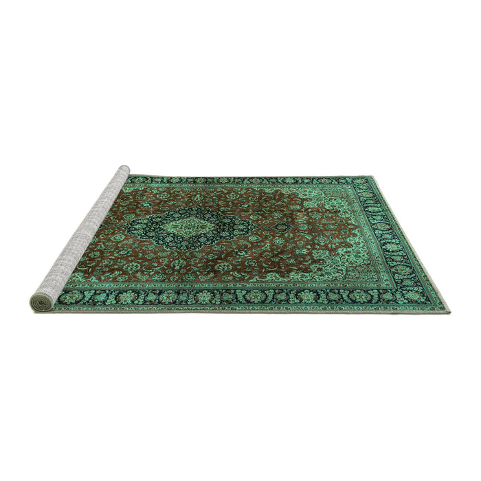 Sideview of Machine Washable Medallion Turquoise Traditional Area Rugs, wshtr2028turq
