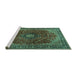 Sideview of Machine Washable Medallion Turquoise Traditional Area Rugs, wshtr2028turq