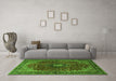 Machine Washable Medallion Green Traditional Area Rugs in a Living Room,, wshtr2028grn