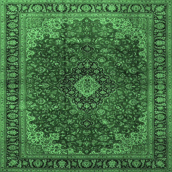 Square Machine Washable Medallion Emerald Green Traditional Area Rugs, wshtr2028emgrn