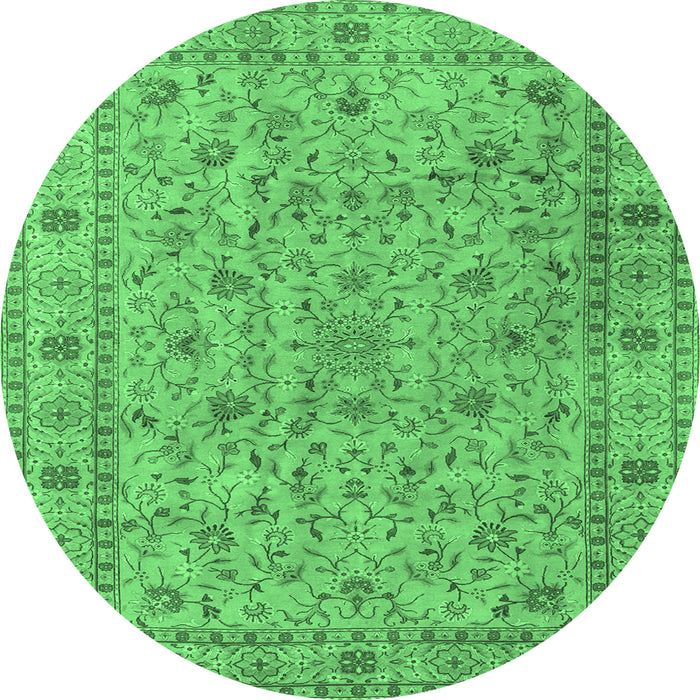 Round Machine Washable Persian Emerald Green Traditional Area Rugs, wshtr2029emgrn