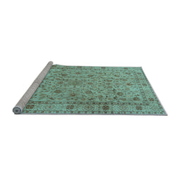Sideview of Machine Washable Persian Light Blue Traditional Rug, wshtr2029lblu