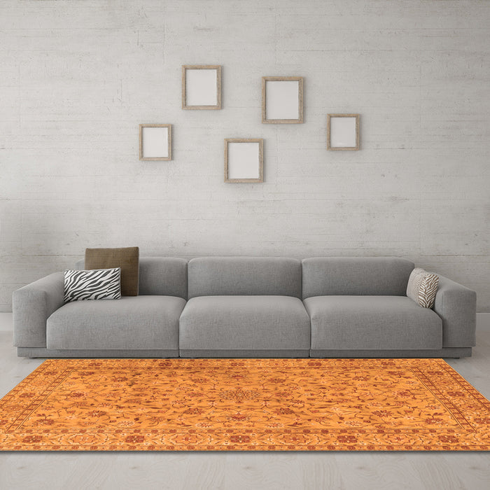 Machine Washable Persian Orange Traditional Area Rugs in a Living Room, wshtr2029org