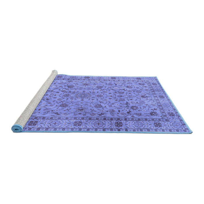Sideview of Machine Washable Persian Blue Traditional Rug, wshtr2029blu