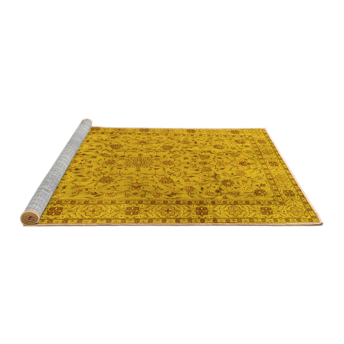 Sideview of Machine Washable Persian Yellow Traditional Rug, wshtr2029yw