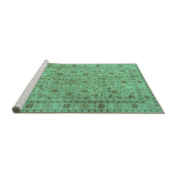 Sideview of Machine Washable Persian Turquoise Traditional Area Rugs, wshtr2029turq