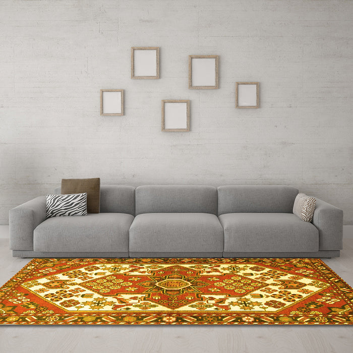 Machine Washable Persian Yellow Traditional Rug in a Living Room, wshtr202yw
