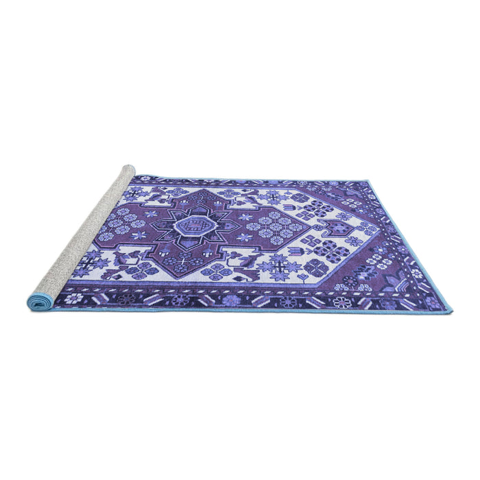 Sideview of Machine Washable Persian Blue Traditional Rug, wshtr202blu
