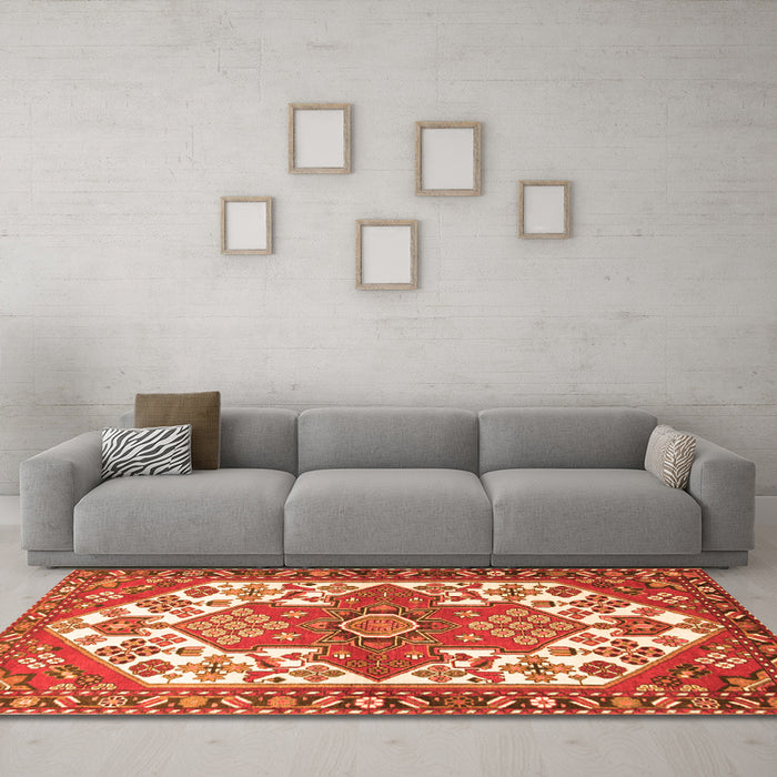 Machine Washable Persian Orange Traditional Area Rugs in a Living Room, wshtr202org