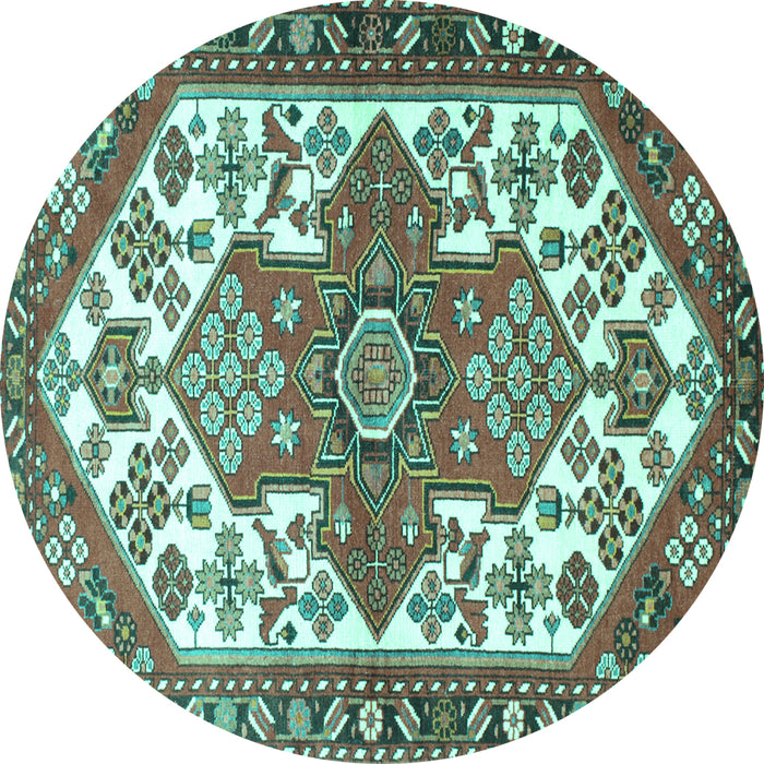 Round Machine Washable Persian Turquoise Traditional Area Rugs, wshtr202turq