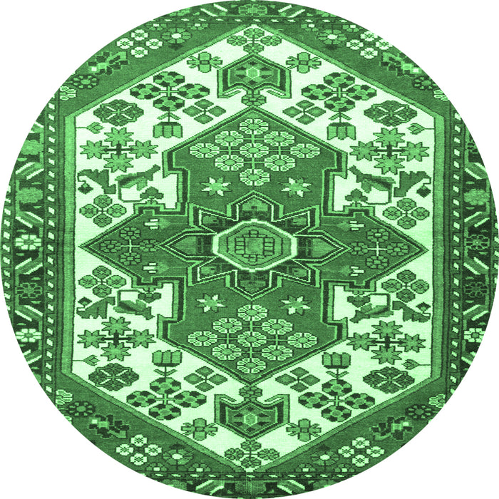 Round Machine Washable Persian Emerald Green Traditional Area Rugs, wshtr202emgrn