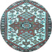 Round Machine Washable Persian Light Blue Traditional Rug, wshtr202lblu