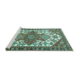 Sideview of Machine Washable Persian Turquoise Traditional Area Rugs, wshtr202turq