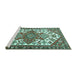 Sideview of Machine Washable Persian Turquoise Traditional Area Rugs, wshtr202turq