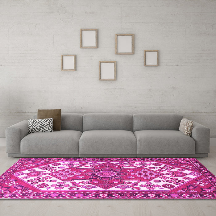 Machine Washable Persian Pink Traditional Rug in a Living Room, wshtr202pnk