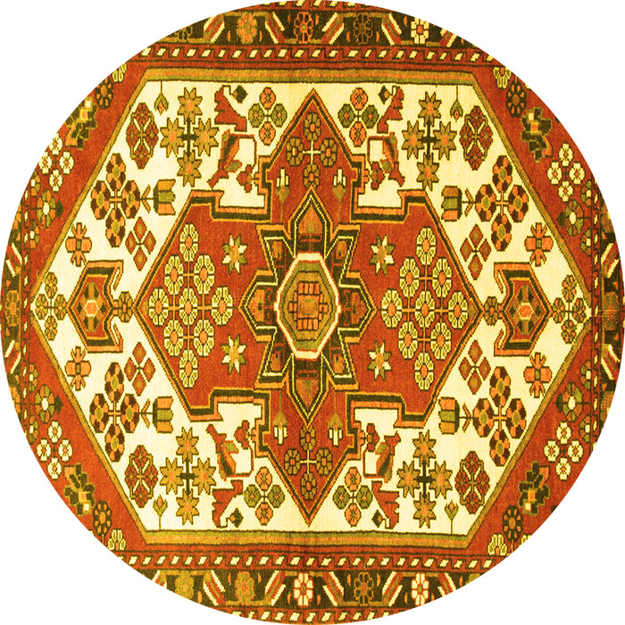 Round Machine Washable Persian Yellow Traditional Rug, wshtr202yw