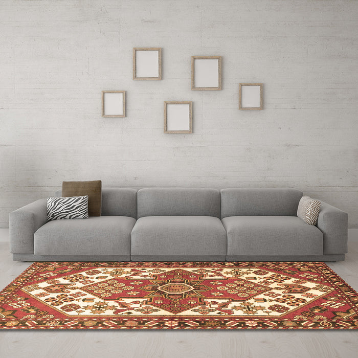 Machine Washable Persian Brown Traditional Rug in a Living Room,, wshtr202brn