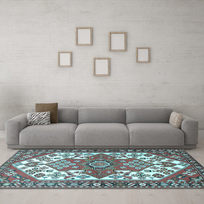 Machine Washable Persian Light Blue Traditional Rug in a Living Room, wshtr202lblu