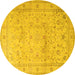 Round Persian Yellow Traditional Rug, tr2030yw