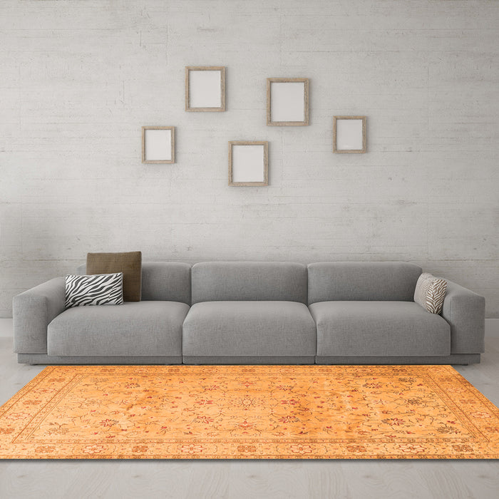 Machine Washable Persian Orange Traditional Area Rugs in a Living Room, wshtr2030org