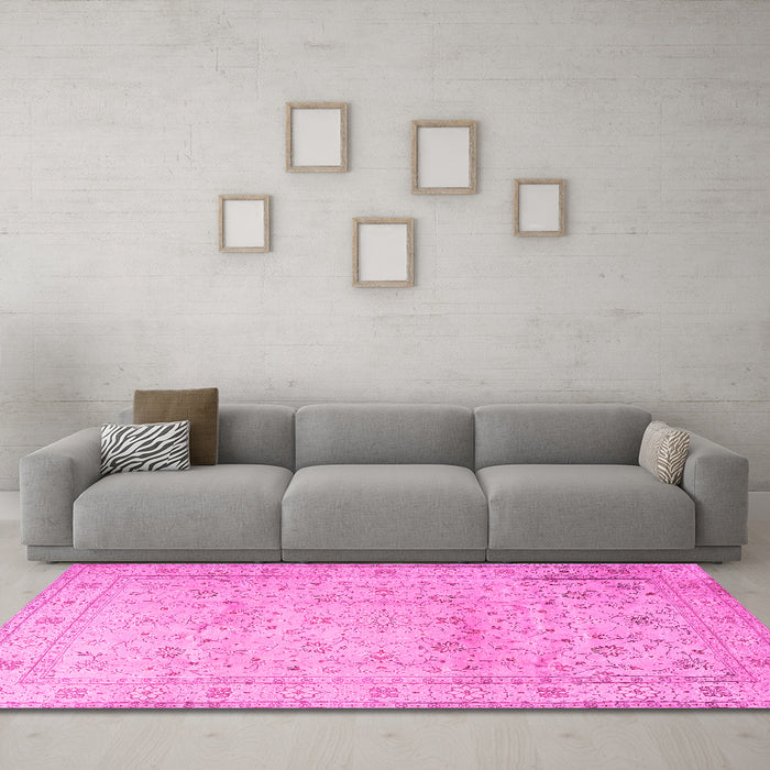 Machine Washable Persian Pink Traditional Rug in a Living Room, wshtr2030pnk