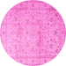 Round Machine Washable Persian Pink Traditional Rug, wshtr2030pnk