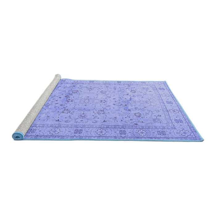 Sideview of Machine Washable Persian Blue Traditional Rug, wshtr2030blu