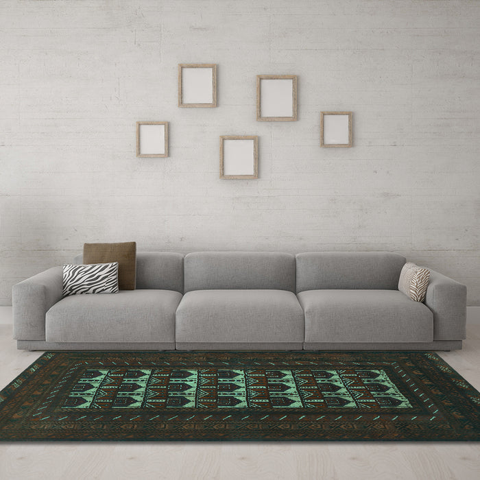 Machine Washable Persian Turquoise Traditional Area Rugs in a Living Room,, wshtr2031turq