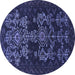 Round Machine Washable Persian Blue Traditional Rug, wshtr2032blu