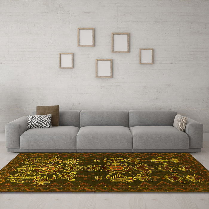 Machine Washable Persian Yellow Traditional Rug in a Living Room, wshtr2032yw