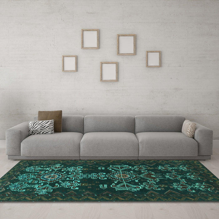 Machine Washable Persian Turquoise Traditional Area Rugs in a Living Room,, wshtr2032turq