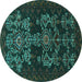 Round Machine Washable Persian Turquoise Traditional Area Rugs, wshtr2032turq