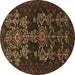 Round Machine Washable Persian Brown Traditional Rug, wshtr2032brn