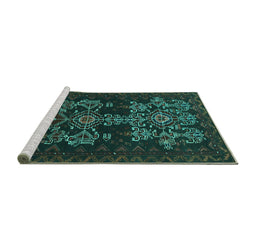 Sideview of Machine Washable Persian Turquoise Traditional Area Rugs, wshtr2032turq